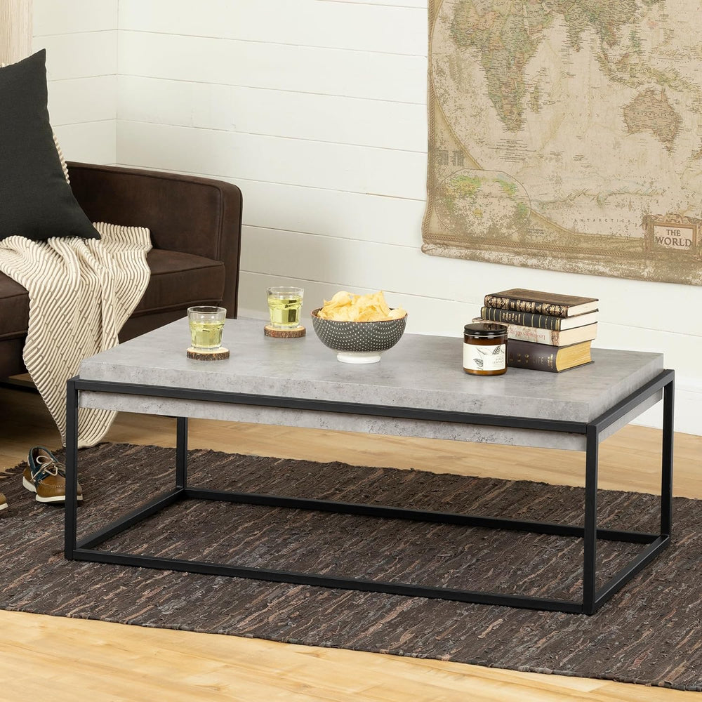 South Shore Industrial Coffee Table, Concrete Gray and Black