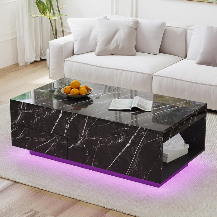 LED Coffee Table, 43" UV High Gloss Modern Center Table, Jet Black