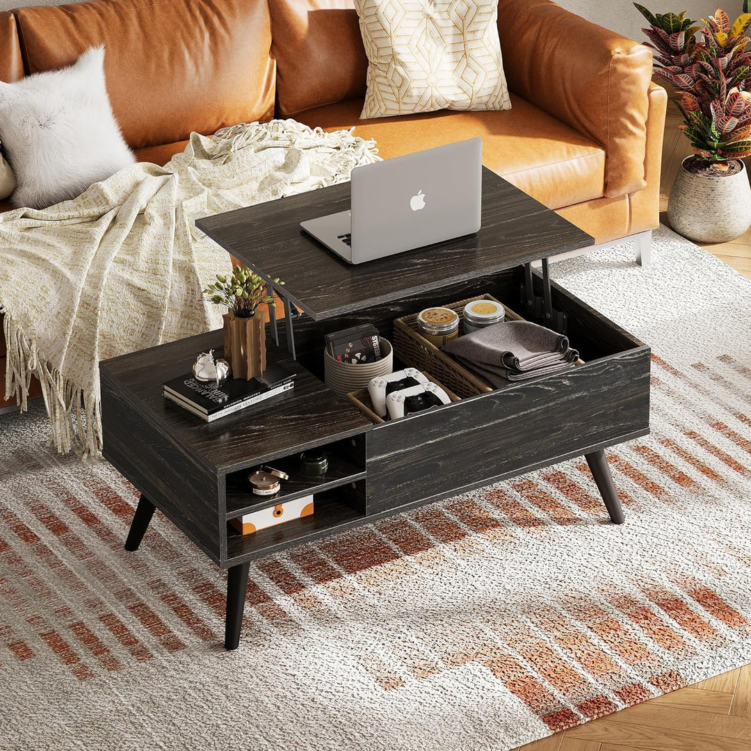 Lift Top Coffee Table with Hidden Compartment, Charcoal Black