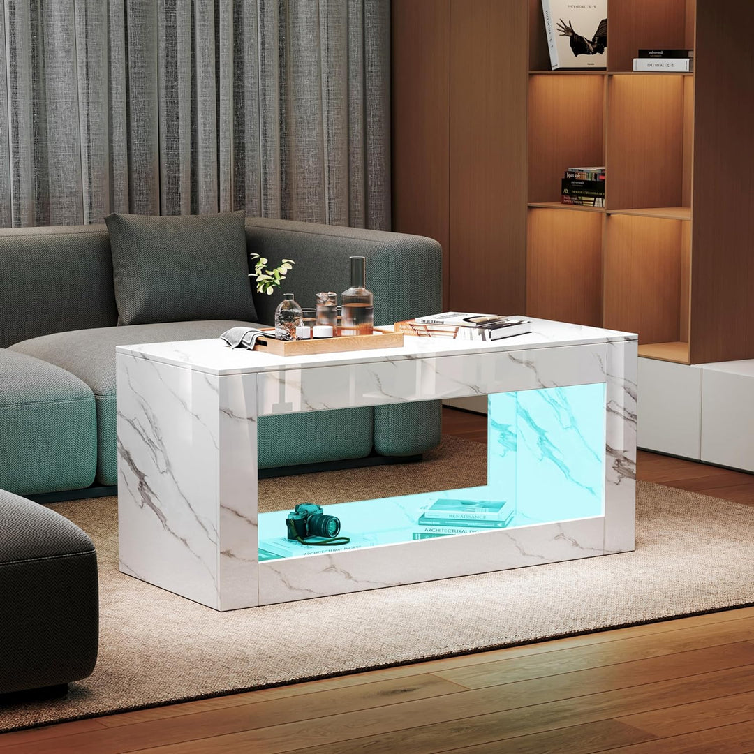 Coffee Tables for Living Room, Modern Marble Print Center Table, White