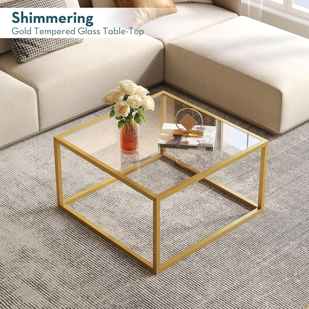 Elegant Gold Coffee Table with Glass Top for Small Spaces