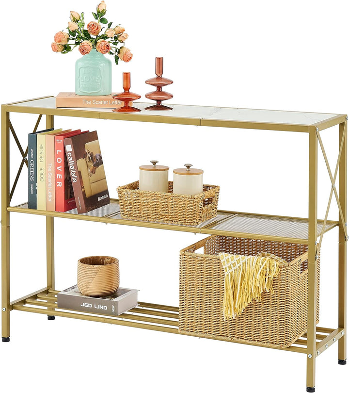 Gold Console Table, 3 Tier Entryway Hallway