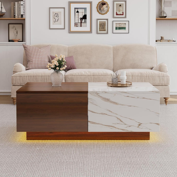 Elegant Wooden Coffee Tables with Storage, LED Center Tables