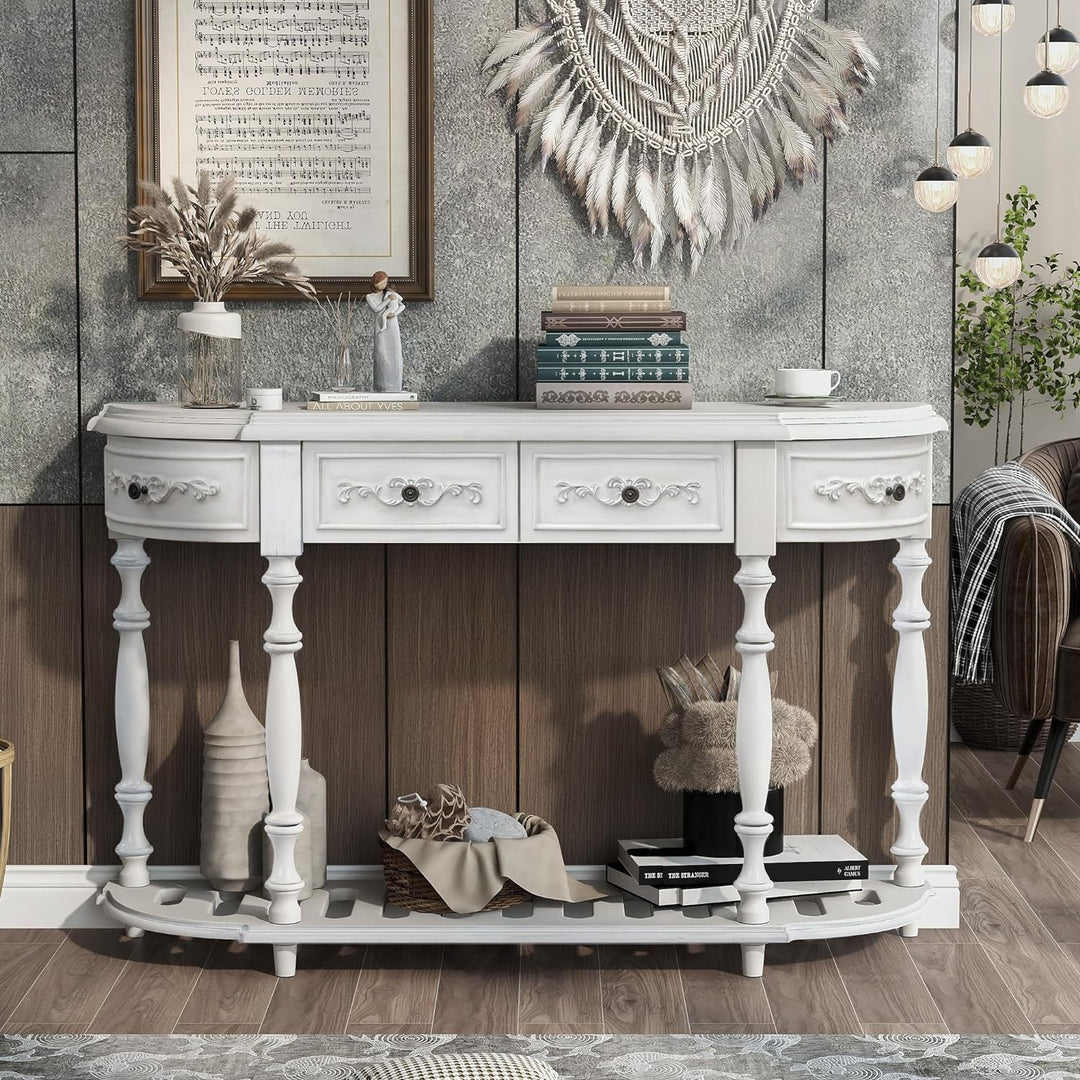 Retro Half Moon Entryway Table, Antique White