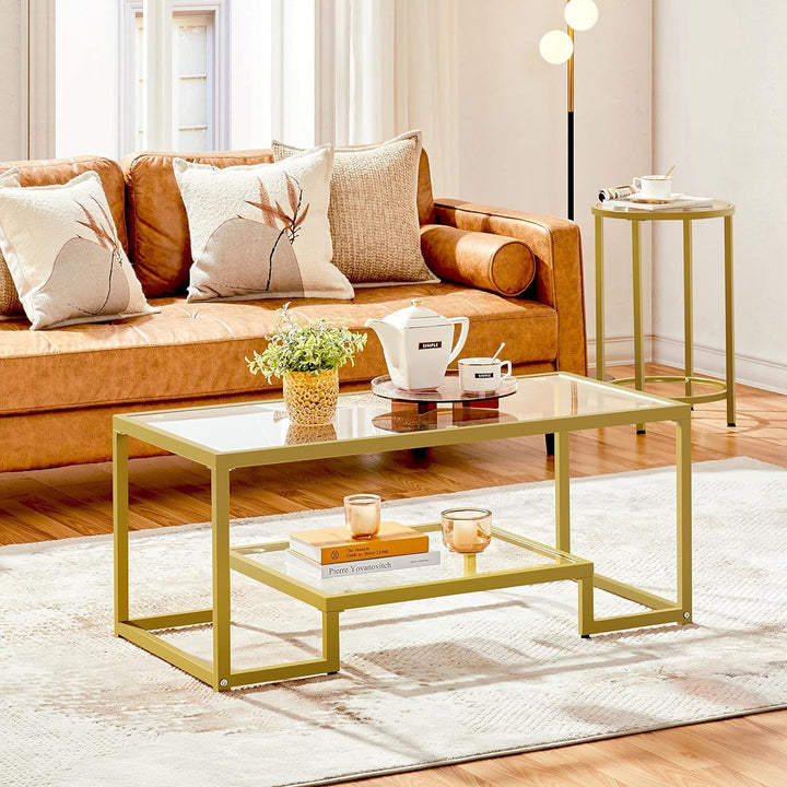 Yaheetech Gold Rectangular Glass Coffee Table for Living Room