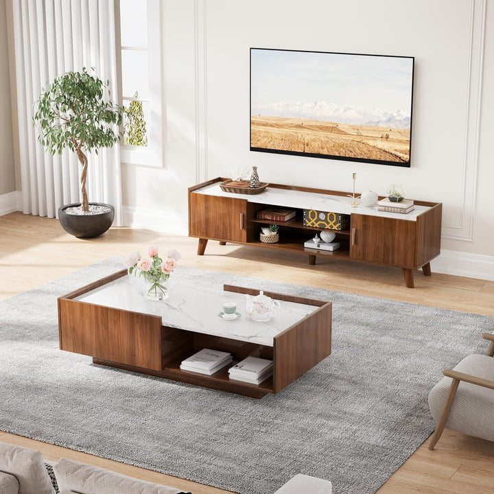 Mid-Century Modern Coffee Table, Brown and White