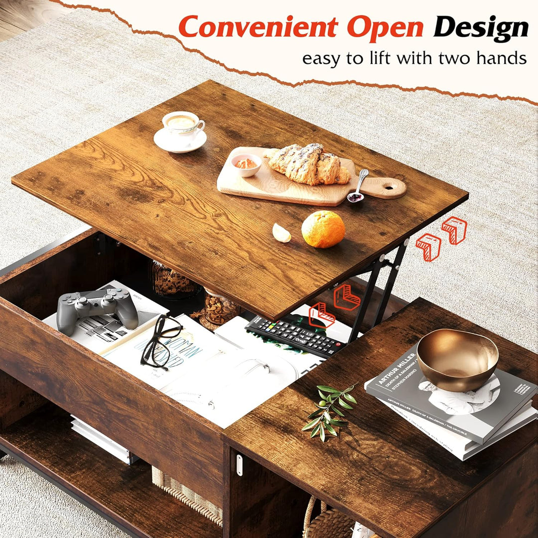 Lift Top Coffee Table with Hidden Storage, Rustic Brown