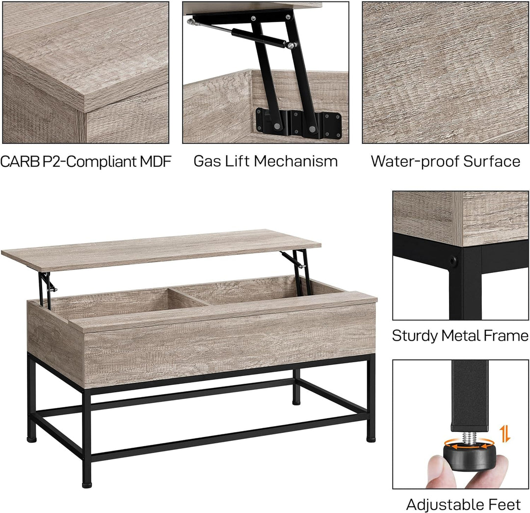 Lift Top Coffee Table with Storage, Wood Center Table, Gray