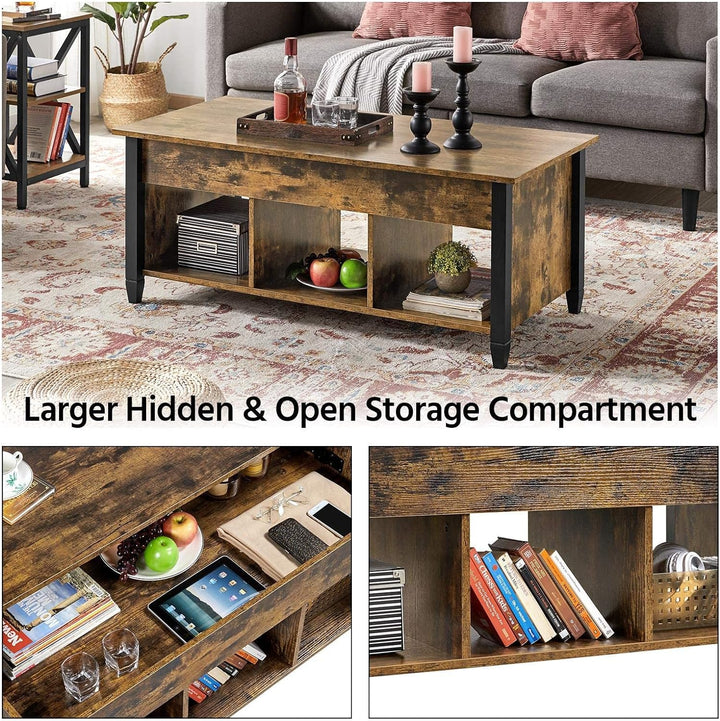 Rustic Lift Top Coffee Table with Hidden Storage, Brown