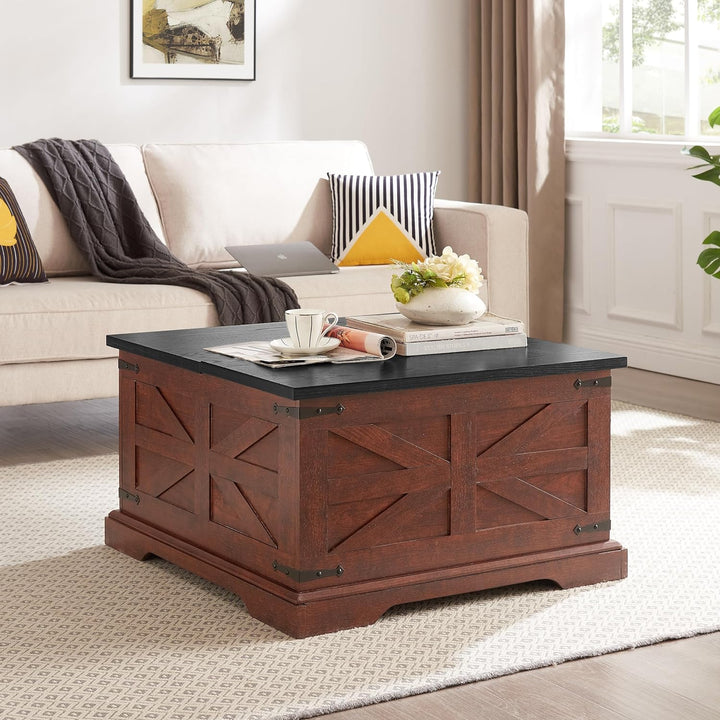 Farmhouse Lift Top Coffee Table, Rustic Wooden Center Table, Brown 1