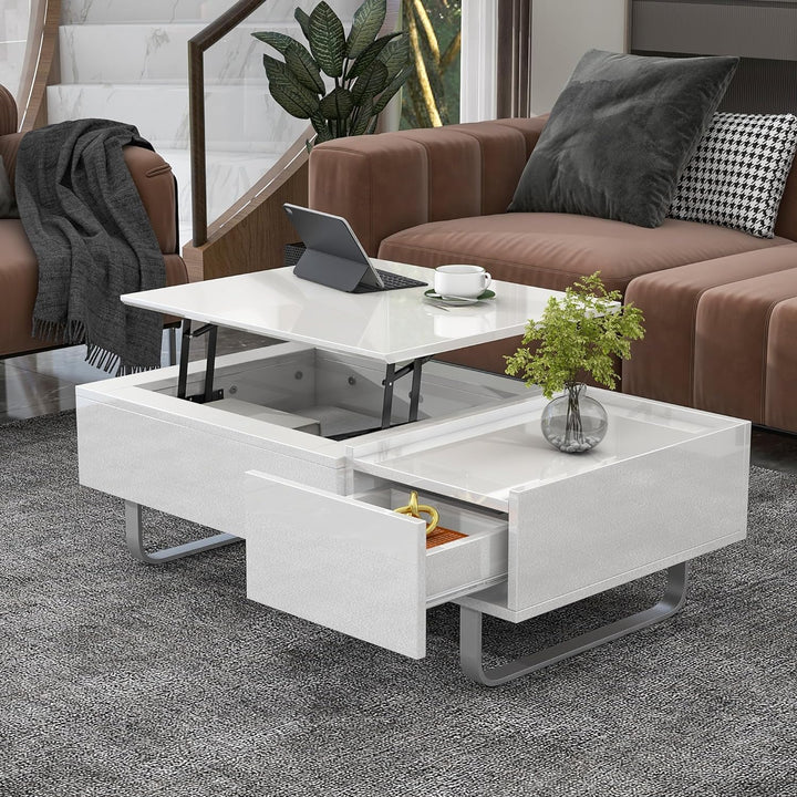 Merax Modern Lift Top Coffee Table with Storage, White