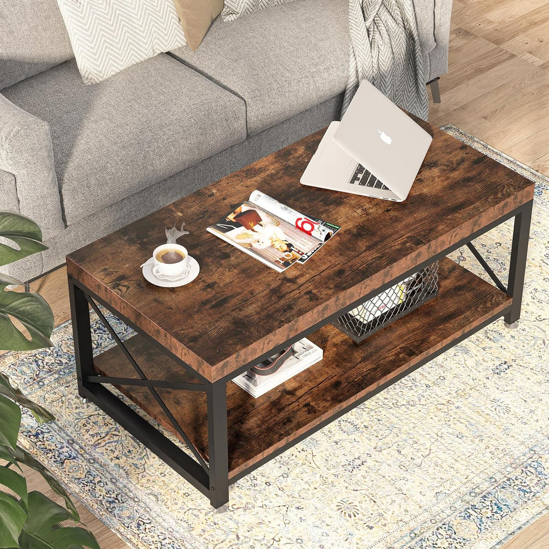 Tribesigns Industrial Coffee Table, 43 inch Cocktail Table, Rustic Brown