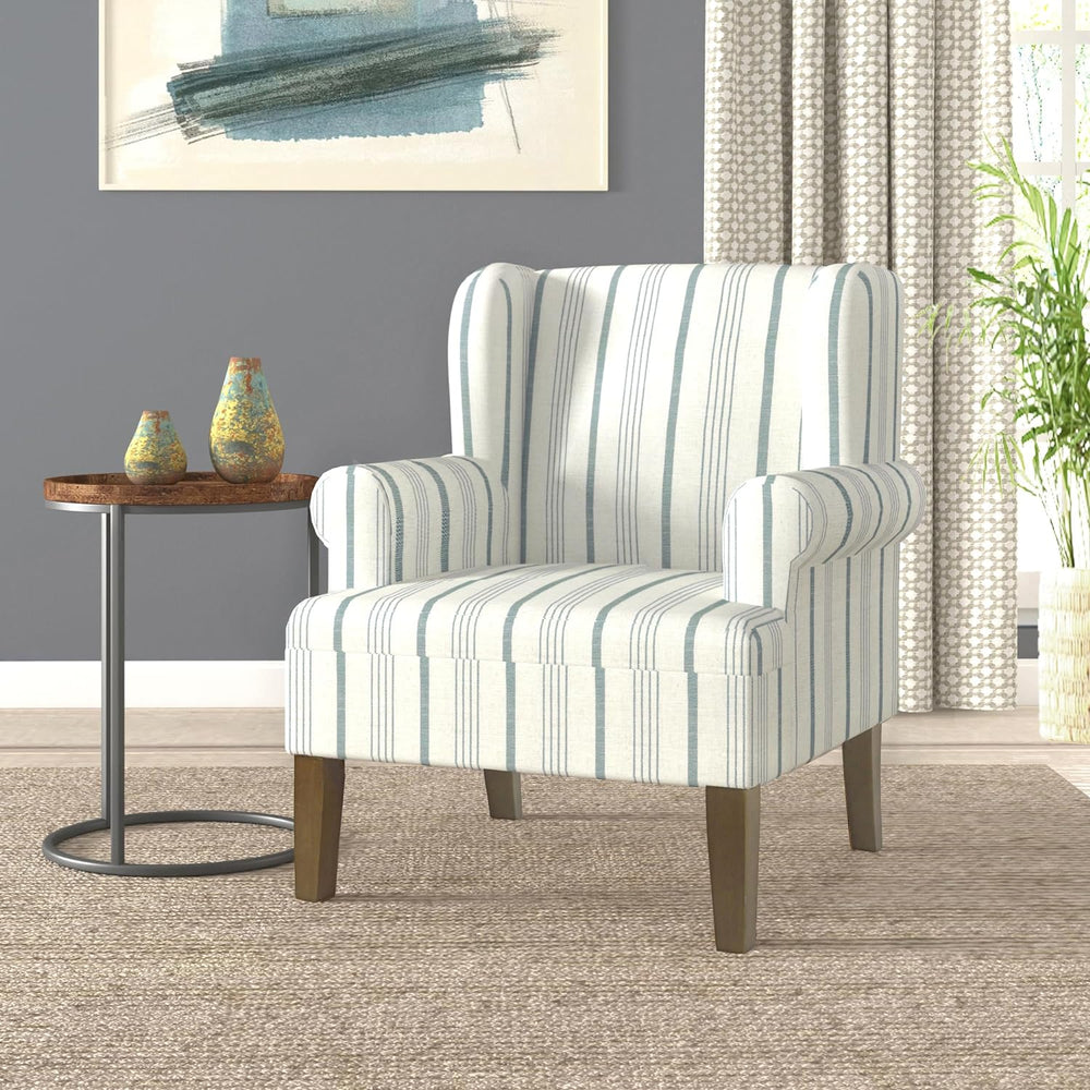 Upholstered Rolled Arm Wingback Chair, Blue Calypso