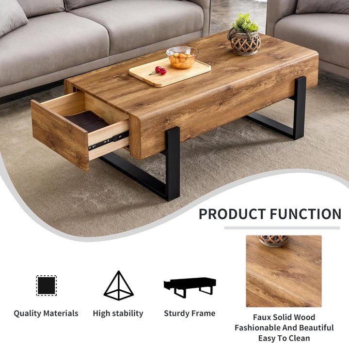 Rustic Wooden Coffee Table with Storage Drawer, Modern Design