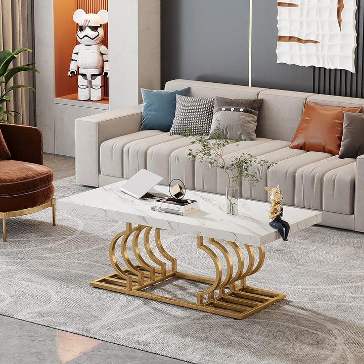 Tribesigns Modern Faux Marble Coffee Table, Geometric Frame