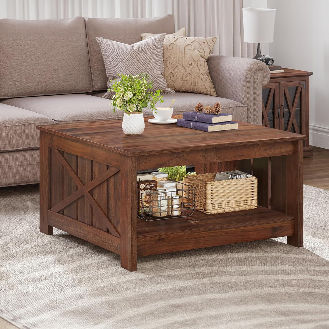 Rustic Farmhouse Coffee Table with Storage, Espresso