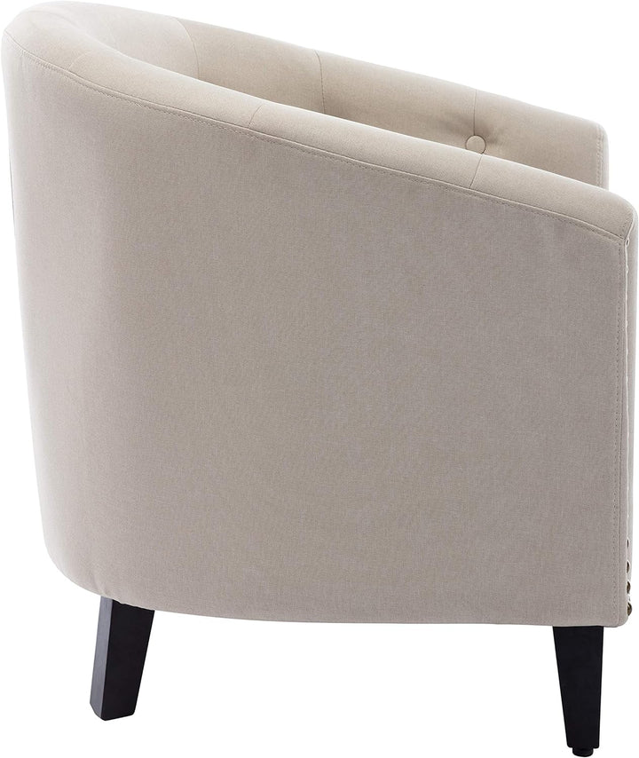 Upholstered Accent Armchair Linen Fabric Barrel Chairs