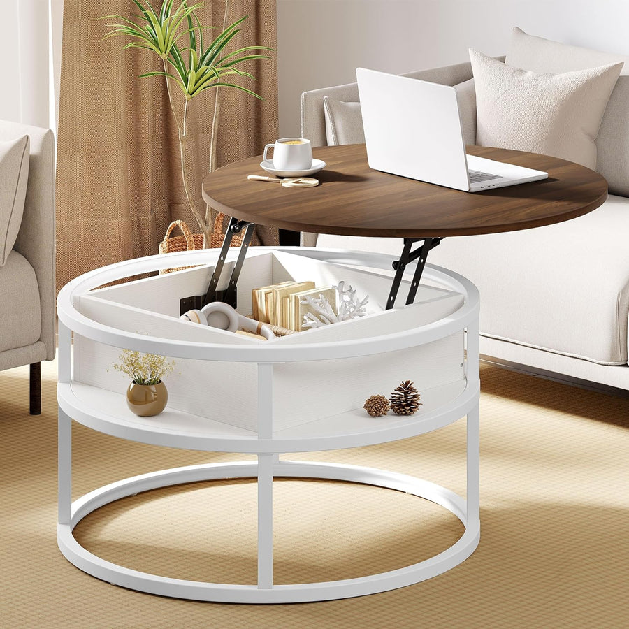 Lift Top Coffee Table with Hidden Storage, Modern Round Center Table