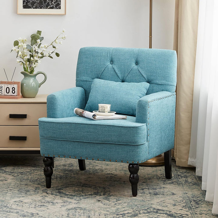 Tufted Club Chair,Accent Chair,Linen Fabric Sofa Chairs,Teal1245