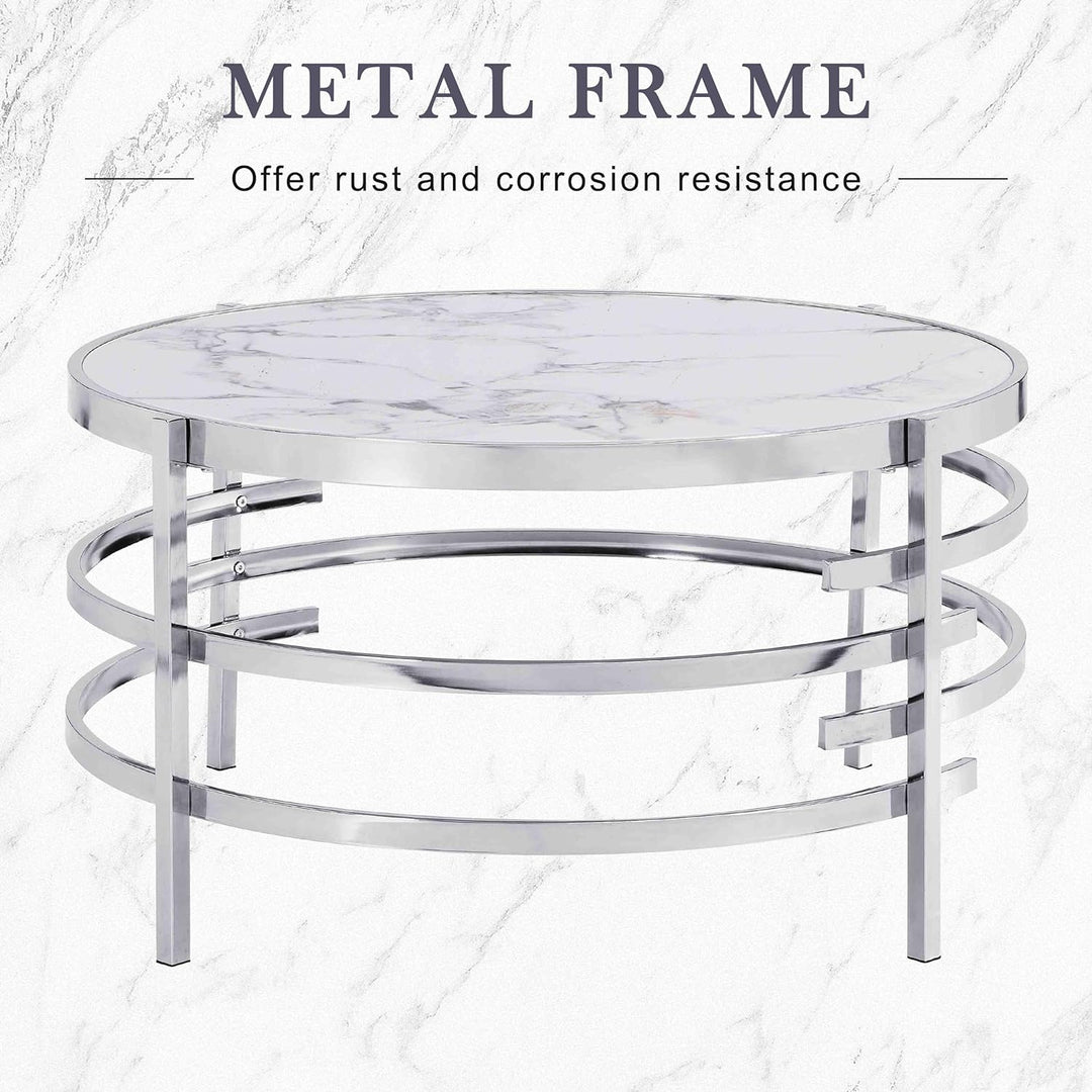 Circular Coffee Table, Sintered Stone Top, Modern Design, Silver