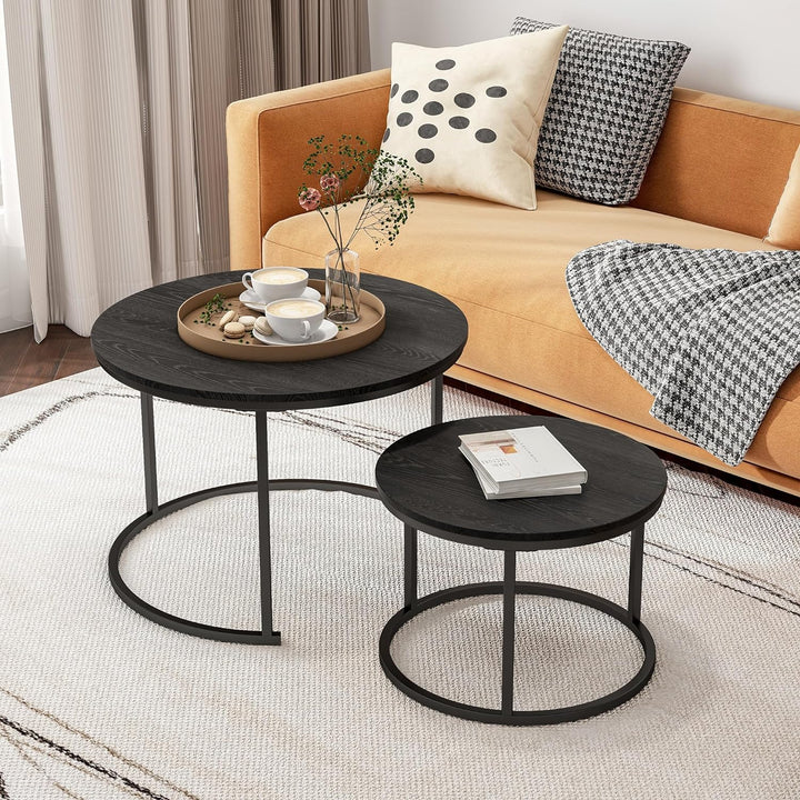 Round Coffee Table Set with 2 End Tables, Black Accent Furniture