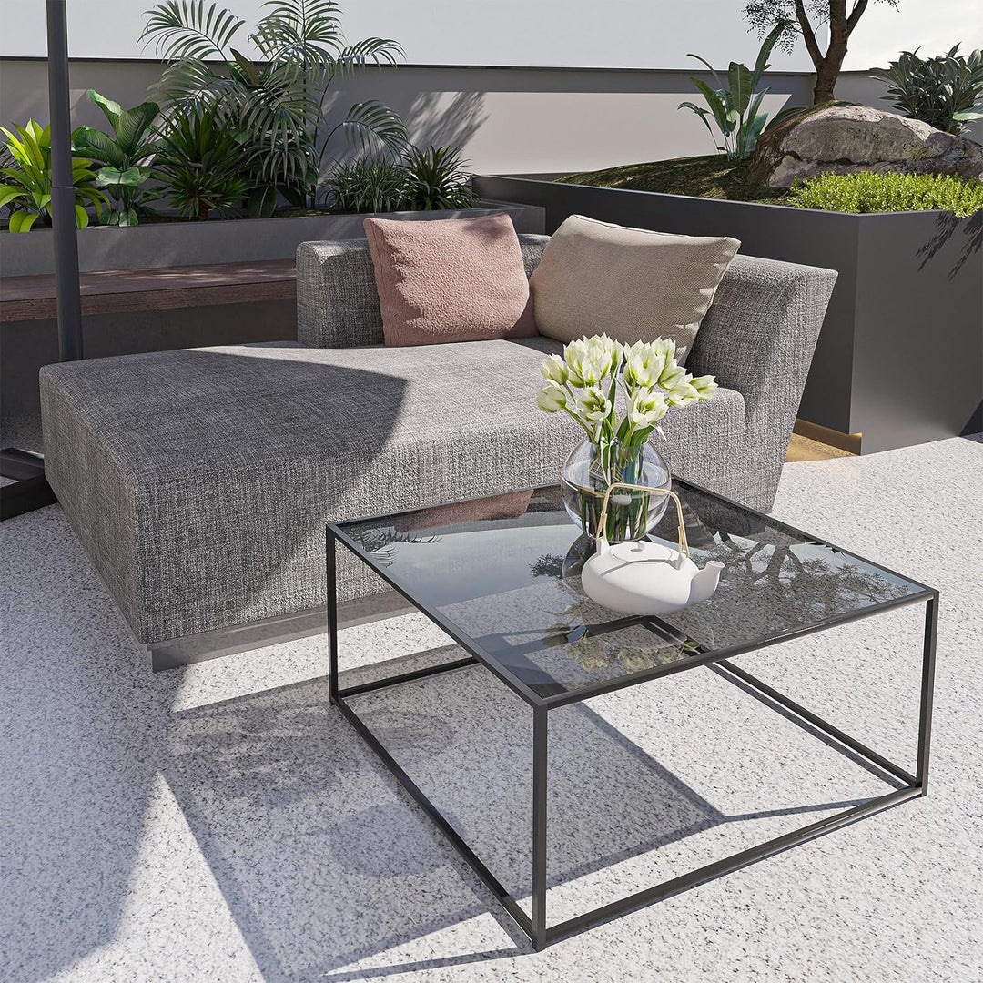 Glass Coffee Tables for Living Room, Square Modern Center Table