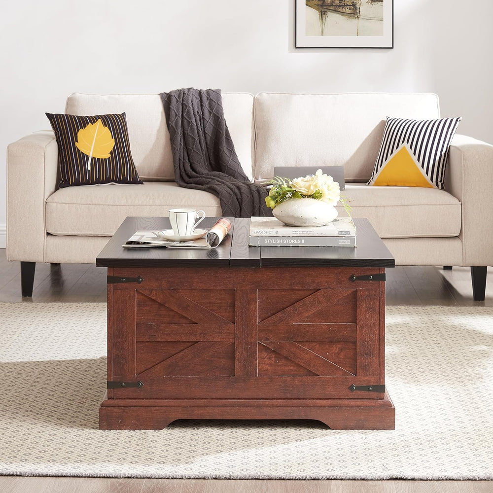 Farmhouse Lift Top Coffee Table, Rustic Wooden Center Table, Brown 1