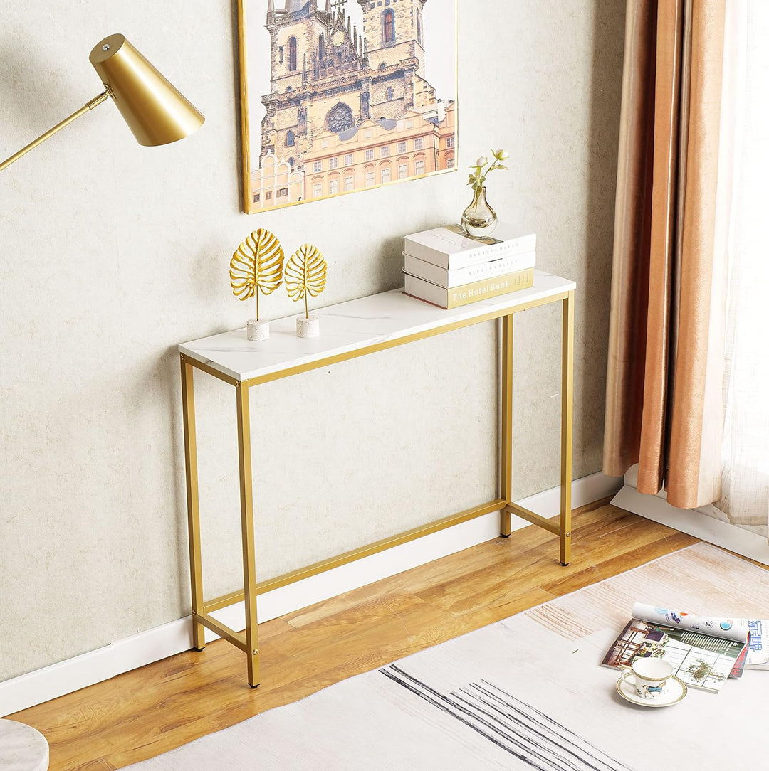 Console Table, Faux Marble MDF Sofa Table, Golden