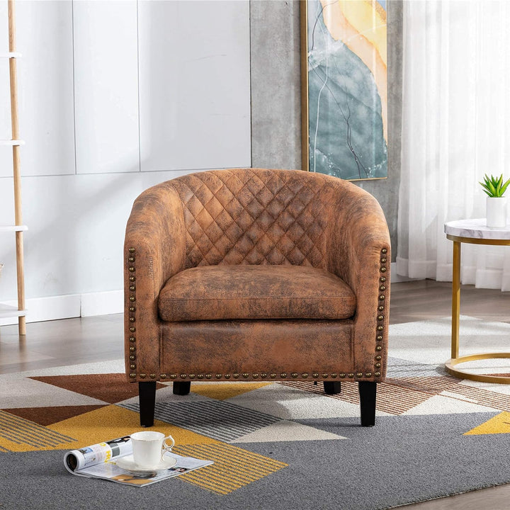 Armchair Barrel Club Chair,Modern Microfiber Accent (Light Coffee)