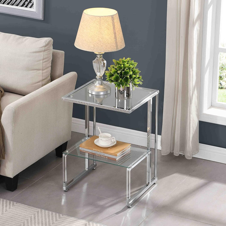 Tempered Glass Coffee & Side Table Set, Modern Acrylic, Gray