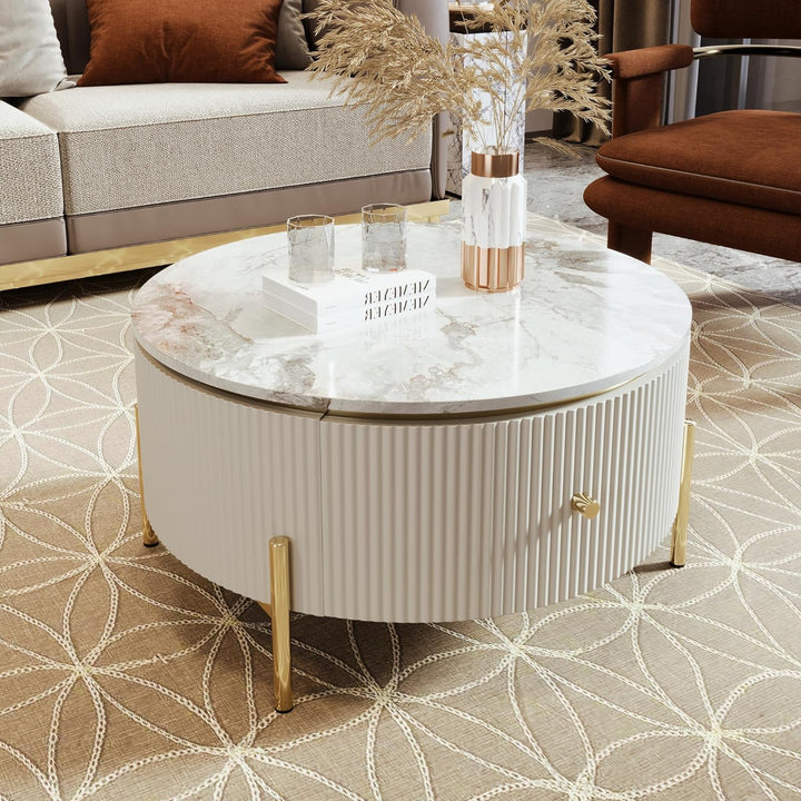 Modern Round Coffee Table with Storage, 31.5" White