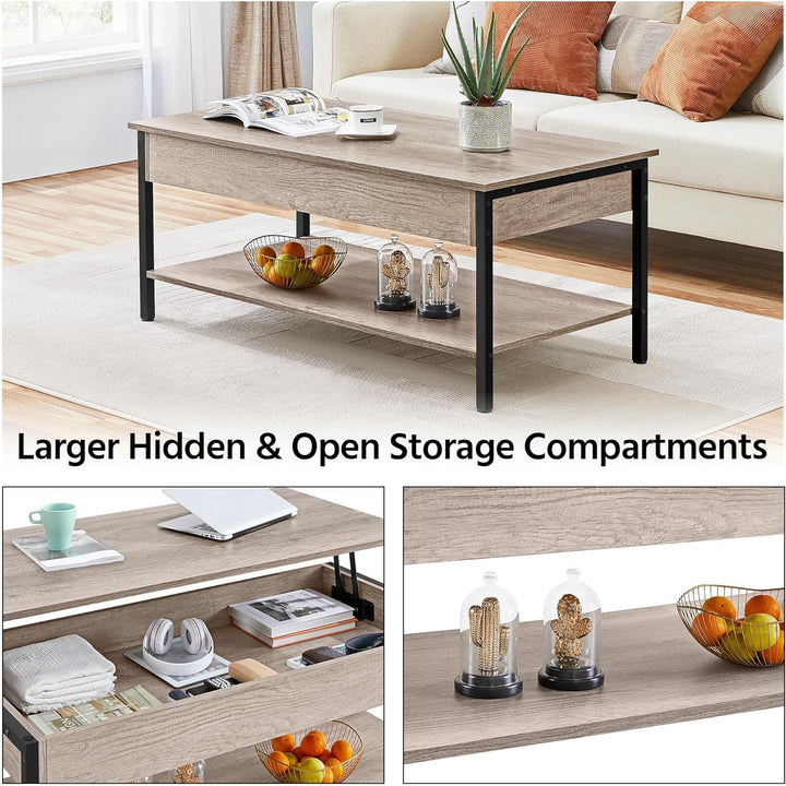 Lift Top Coffee Table with Hidden Storage, Wooden Lift-Up, Gray