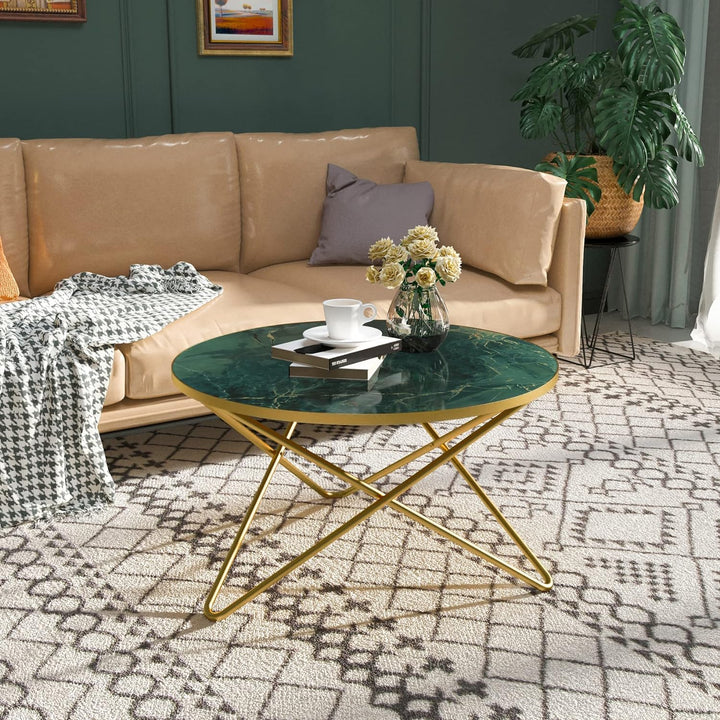 HLR Round Coffee Table, Green Faux Marble Top