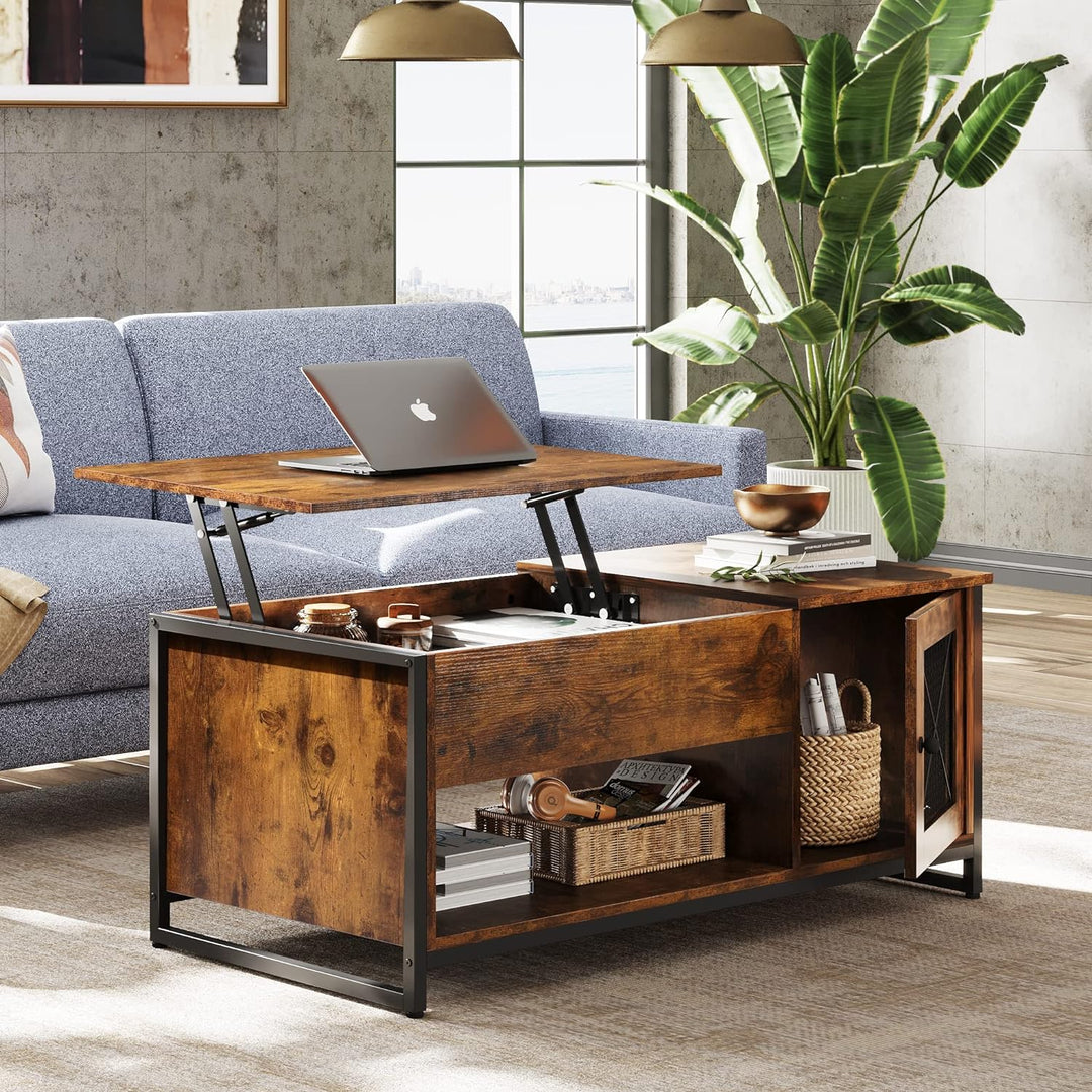 Lift Top Coffee Table with Hidden Storage, Rustic Brown