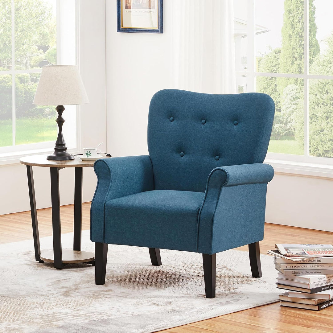 Modern Armchair, Mid Century Accent Navy Blue