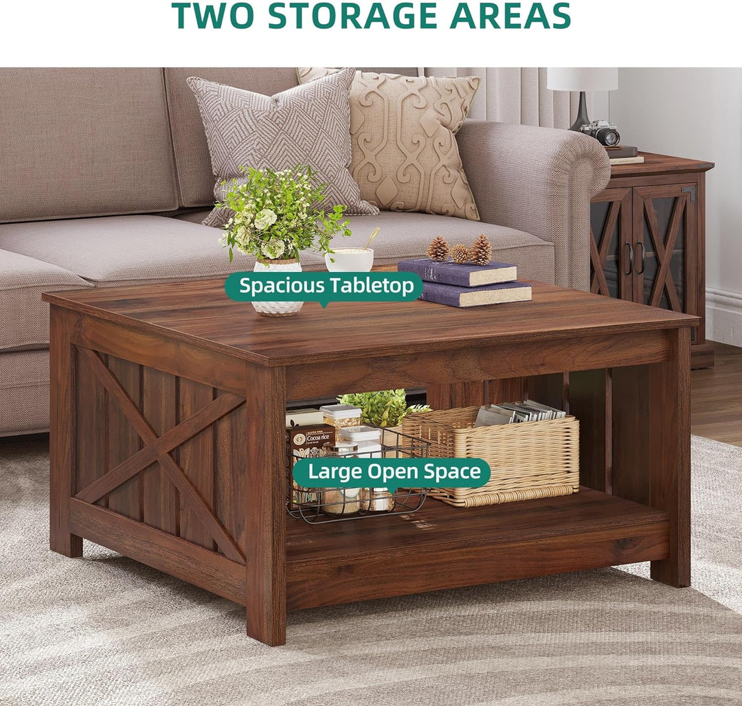 Rustic Farmhouse Coffee Table with Storage, Espresso