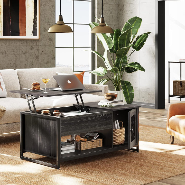 Lift Top Coffee Table with Hidden Storage, Black Wood