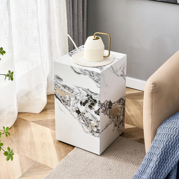 Elegant Marble End Table, Versatile for Living Room & Bedroom (White8)