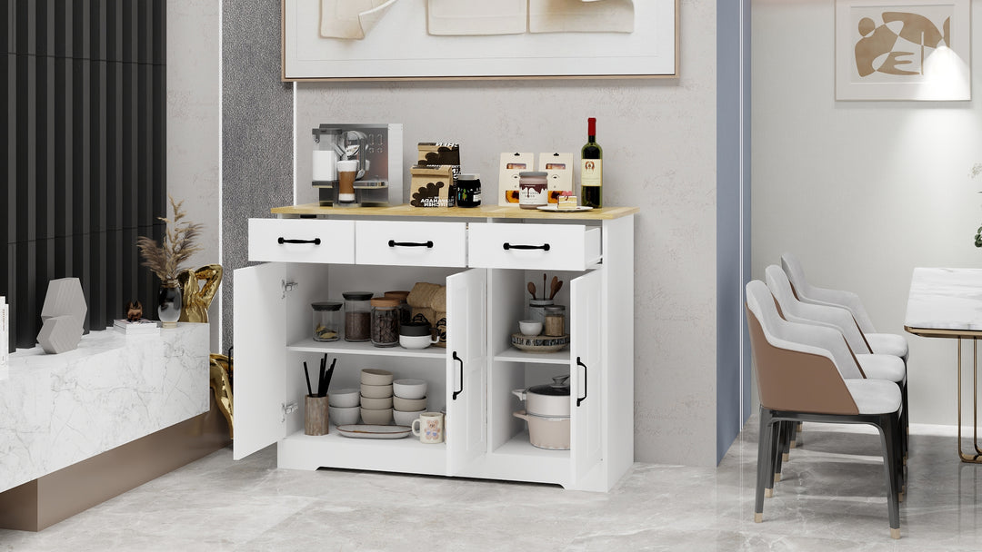 Farmhouse White Buffet Sideboard with 3 Drawers and 3 Doors