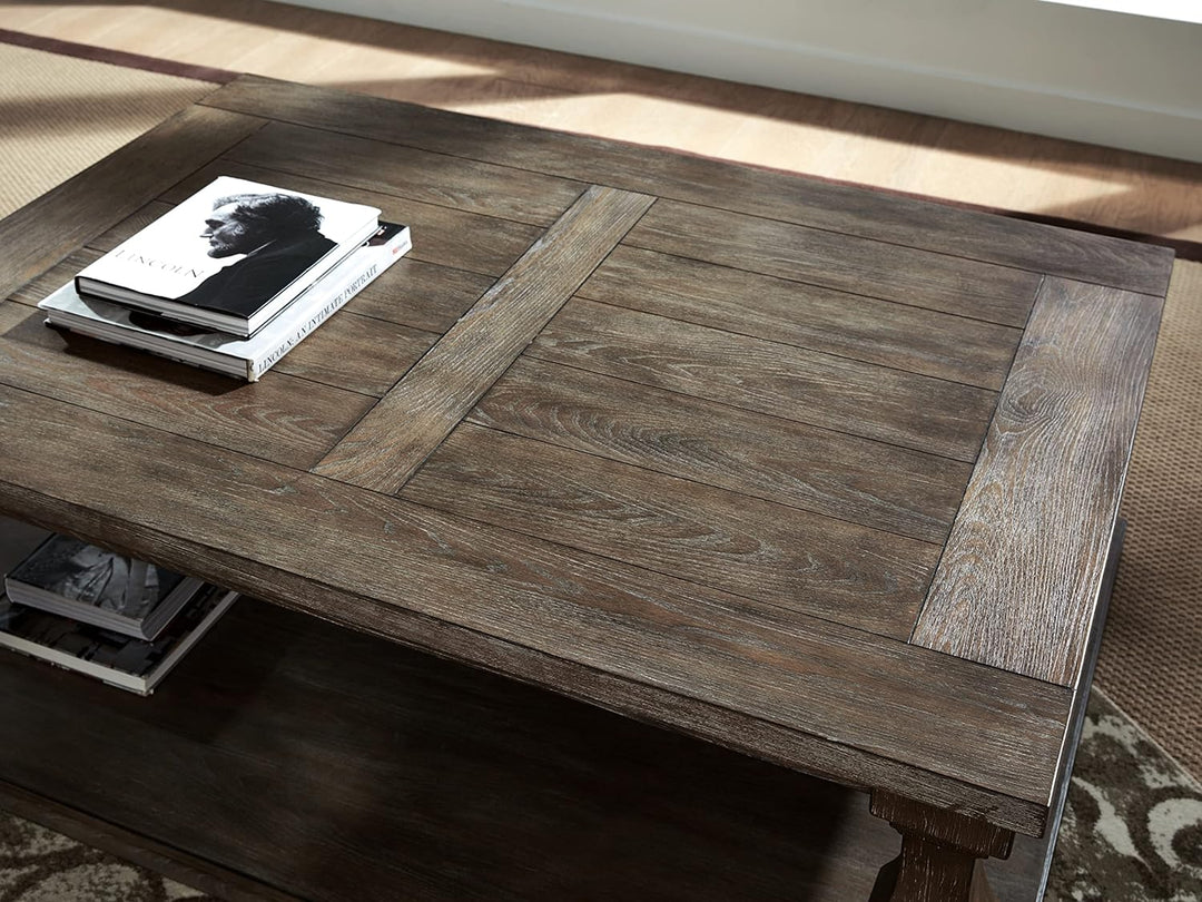 Farmhouse Coffee Table with Weathered Gray Finish, Gray