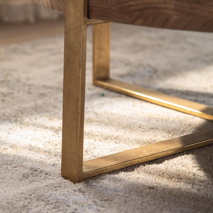 Rustic Wooden Coffee Table, Circle Design with Gold Metal Legs, Espresso 03