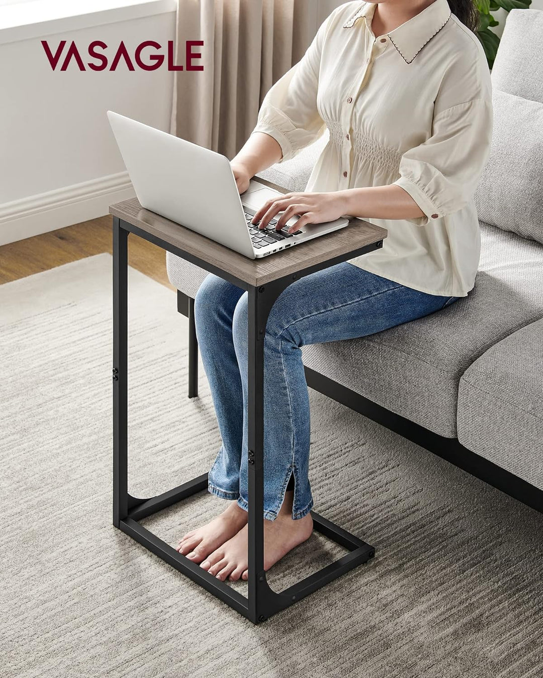 C-Shaped End Table, Sofa Side Table, Metal Frame