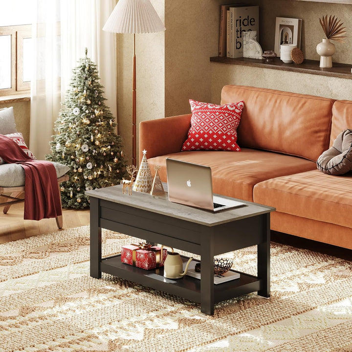 Modern Rustic Coffee Table with Storage, Greige