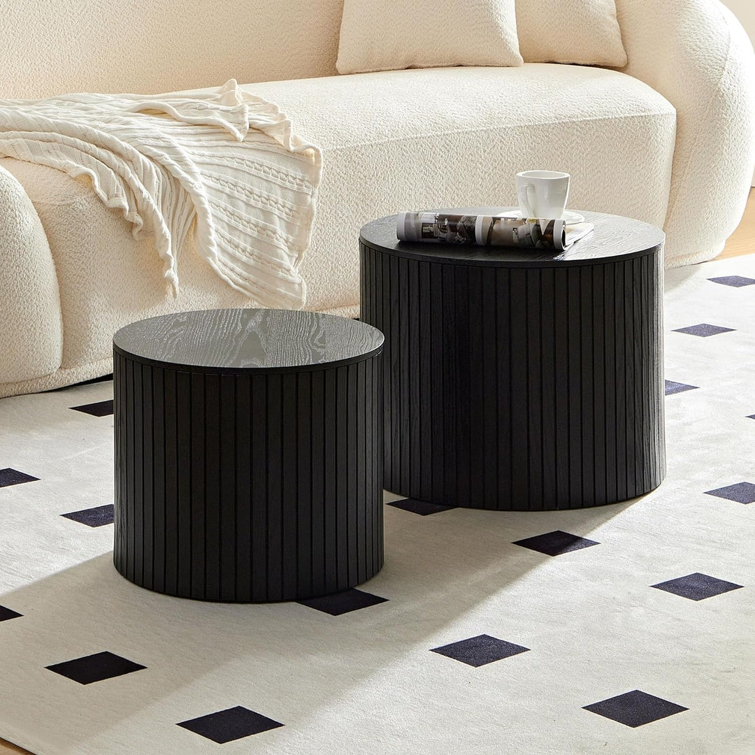 19.17'' Black Nesting Coffee Table Set, Modern Round Wooden Tables(Black-round-19.17)