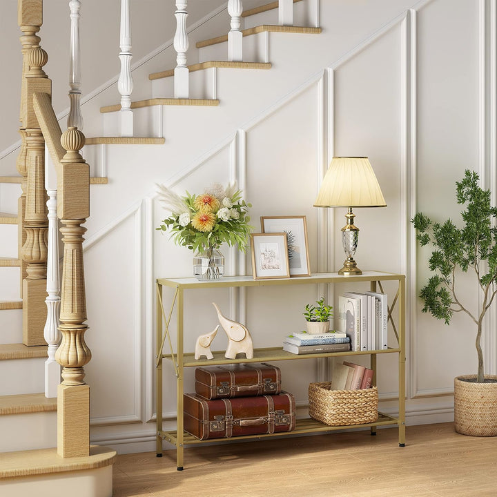 Gold Console Table, 3 Tier Entryway Hallway