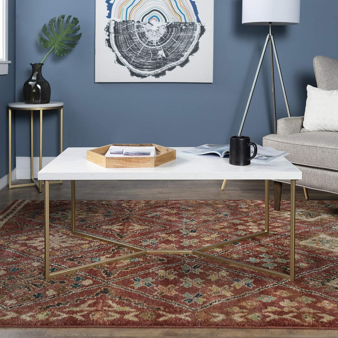 Mid-Century Modern Marble and Gold Coffee Table with Shelf