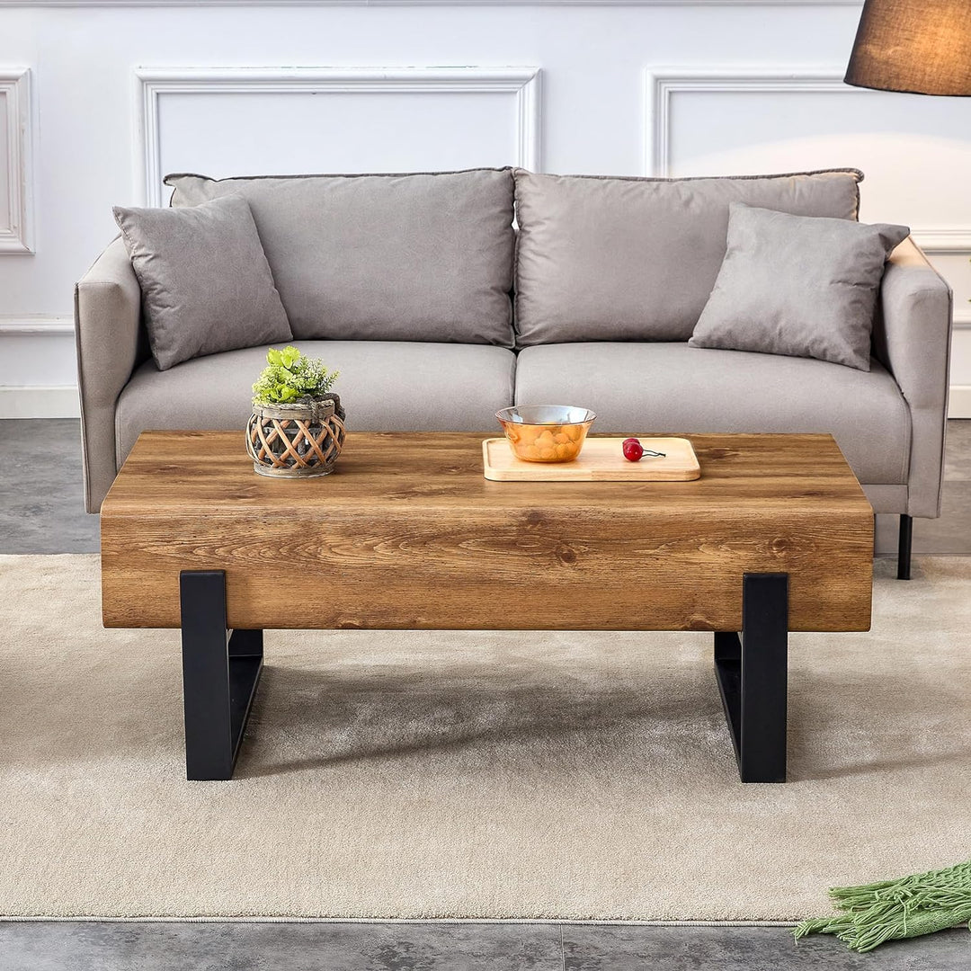 Stylish Rectangular Coffee Table With Drawers, Walnut Wood