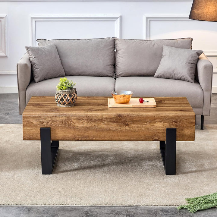 Rustic Wooden Coffee Table with Storage Drawer, Modern Design