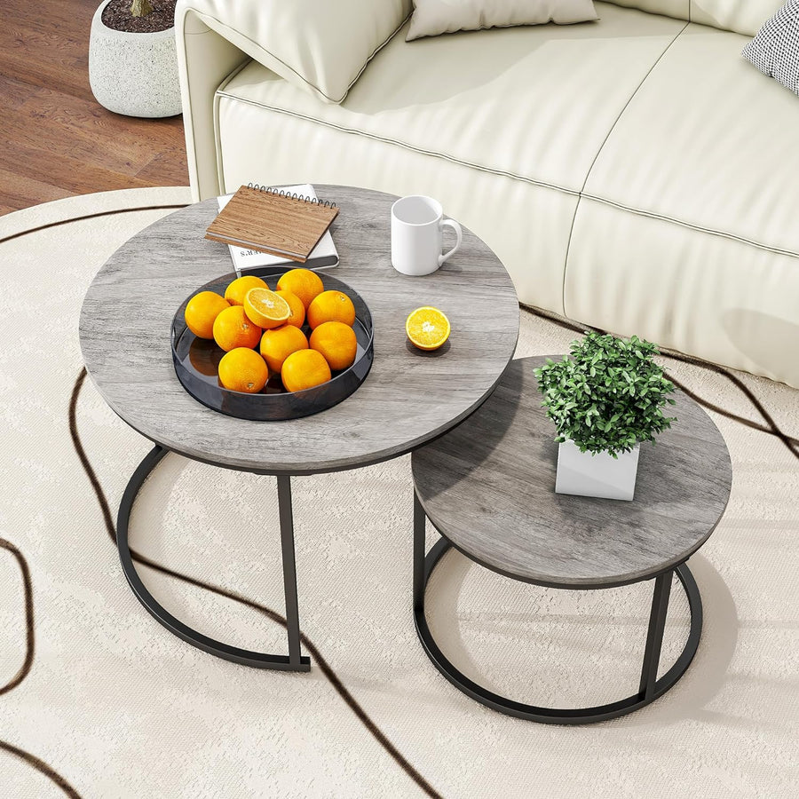 Nesting Coffee Table Set, Wooden Accent Furniture, Warm Grey