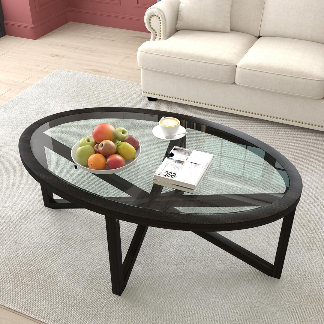 Elegant Mid-Century Oval Glass Coffee Table